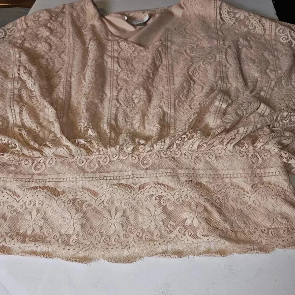 Beyond Vintage lace vneck peach blouse‎ - Picture 6 of 13